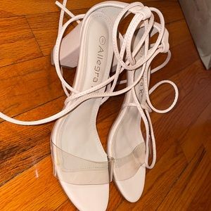 Clear nude lace up block heels